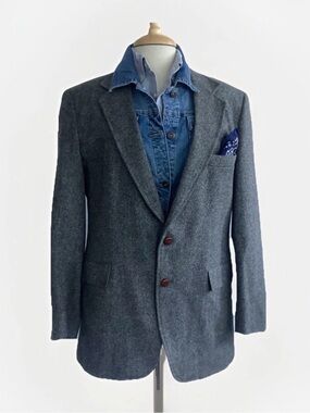 Preppy Vintage Levi’s Tailored Classics Wool Gray Herringbone 2 Button Blazer42R